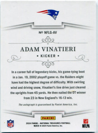 Adam Vinatieri 2024 Panini National Treasures Autographed Card #NFLG-AV 50/99