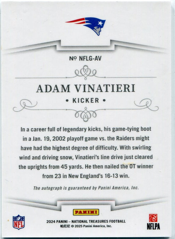 Adam Vinatieri 2024 Panini National Treasures Autographed Card #NFLG-AV 50/99