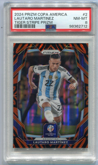 Lautaro Martinez 2024 Panini Prizm Conmebol COPA America Tiger Stripe Prizm Card #2 PSA Graded 8