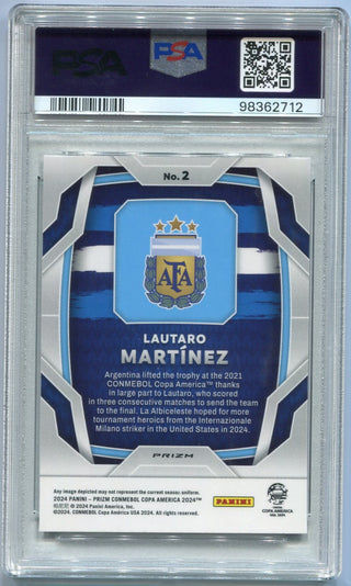 Lautaro Martinez 2024 Panini Prizm Conmebol COPA America Tiger Stripe Prizm Card #2 PSA Graded 8