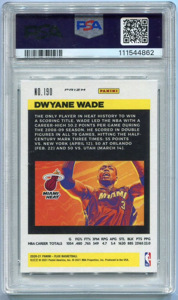 Dwyane Wade 2020 - 2021 Panini Flux Pulsar Prizm Card #190 PSA Graded 10
