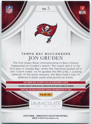 Jon Gruden 2025 Panini Immaculate Red Parallel Card #5 30/75