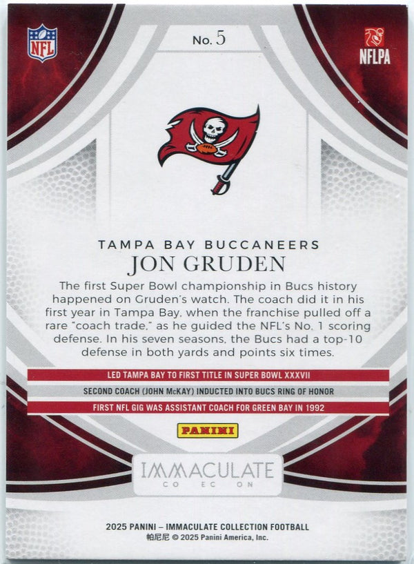 Jon Gruden 2025 Panini Immaculate Red Parallel Card #5 30/75
