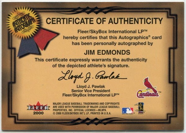 Jim Edmonds 2000 Fleer Autographics Autographed Card