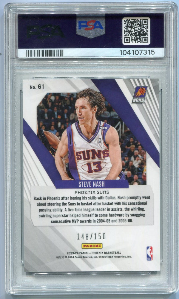Steve Nash 2023 - 2024 Panini Phoenix White Lazer Card #61 148/150 PSA Graded 10