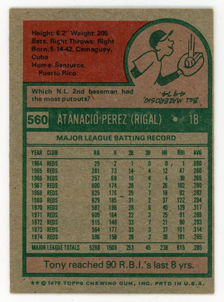 Tony Perez 1975 Topps #560 Card