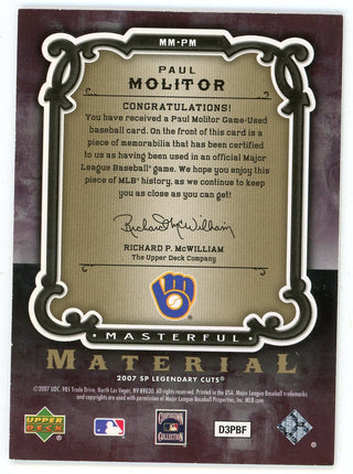 Paul Molitor 2007 Upper Deck Legendary Cuts Patch Relic #MM-PM