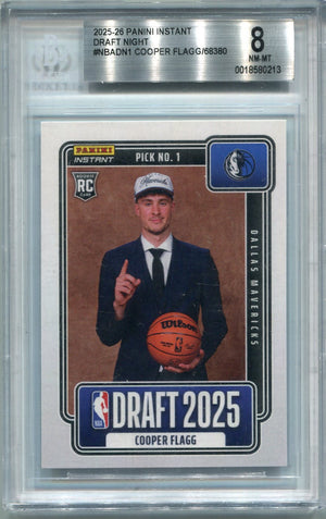 Cooper Flagg 2025 - 2026 Panini Instant Draft Night RC #NBADN-1 /68380 BGS Graded 8