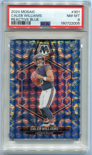Caleb Williams 2024 Panini Mosaic Reactive Blue Prizm RC #301 PSA Graded 8