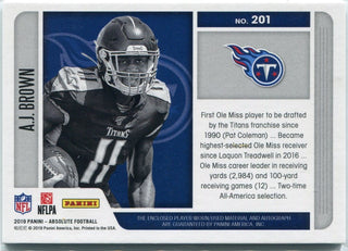AJ Brown 2019 Panini Absolute Rookie Premiere Materials Jersey/Autographed RC #201 30/99