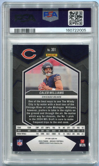 Caleb Williams 2024 Panini Mosaic Reactive Blue Prizm RC #301 PSA Graded 8
