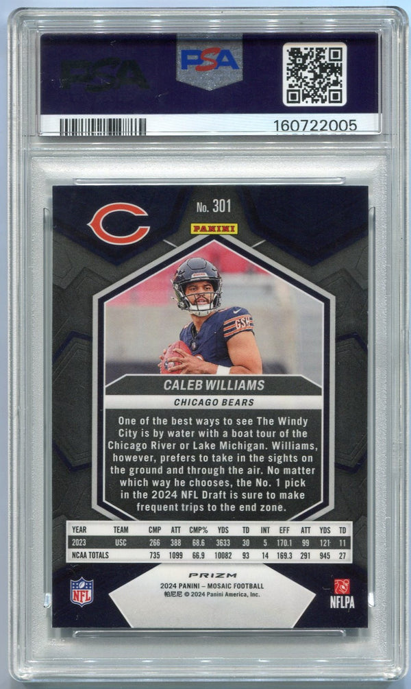Caleb Williams 2024 Panini Mosaic Reactive Blue Prizm RC #301 PSA Graded 8