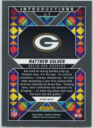 Matthew Golden 2025 Panini Mosaic Introductions No Huddle Disco Prizm RC #4