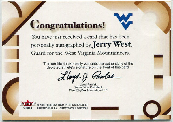 Jerry West 2001 Fleer Greats Of The Game Autographed Card