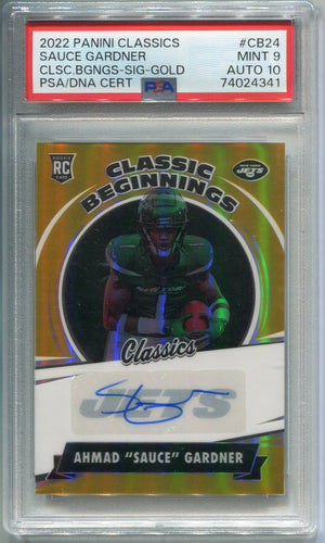 Ahmad Sauce Gardner Signed 2022 Panini Classics Gold Rookie Card (PSA 9 AUTO 10)