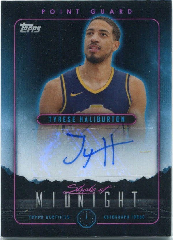 Tyrese Haliburton 2024 Topps Midnight Stroke Of Midnight Autographed Card #SMA-TH
