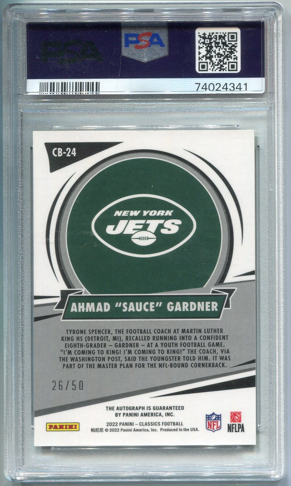 Ahmad Sauce Gardner Signed 2022 Panini Classics Gold Rookie Card (PSA 9 AUTO 10)