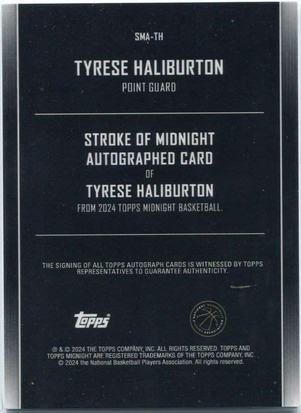 Tyrese Haliburton 2024 Topps Midnight Stroke Of Midnight Autographed Card #SMA-TH