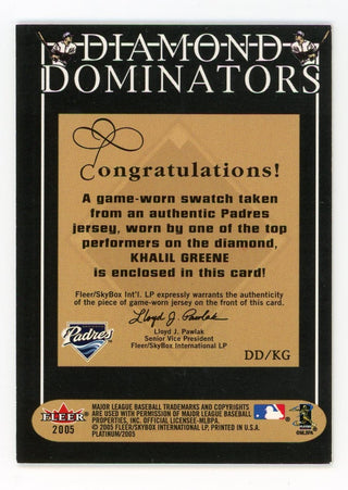 Khalil Greene 2005 Fleer Diamond Dominators Game-Worn Jersey Card #DD/KG