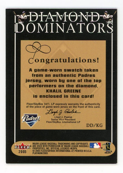 Khalil Greene 2005 Fleer Diamond Dominators Game-Worn Jersey Card #DD/