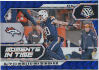 Bo Nix 2025 Panini Mosaic Moments In Time Blue Mosaic Prizm Card #20 68/99