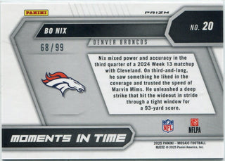Bo Nix 2025 Panini Mosaic Moments In Time Blue Mosaic Prizm Card #20 68/99