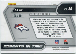 Bo Nix 2025 Panini Mosaic Moments In Time Purple Mosaic Prizm Card #20 8/49