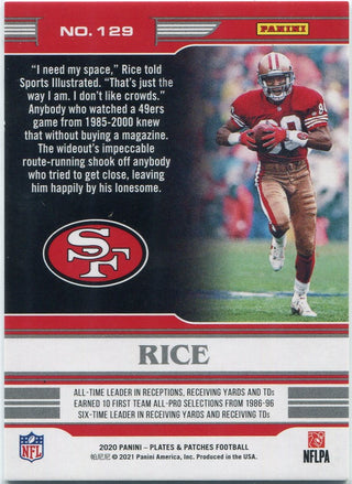 Jerry Rice 2020 Panini Plates & Patches Legends Card #129 61/65
