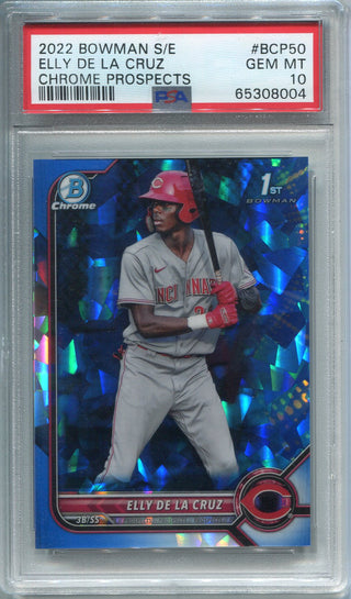 Elly De La Cruz 2022 Topps Bowman Chrome Sapphire Edition #BCP-50 Card (PSA 10)