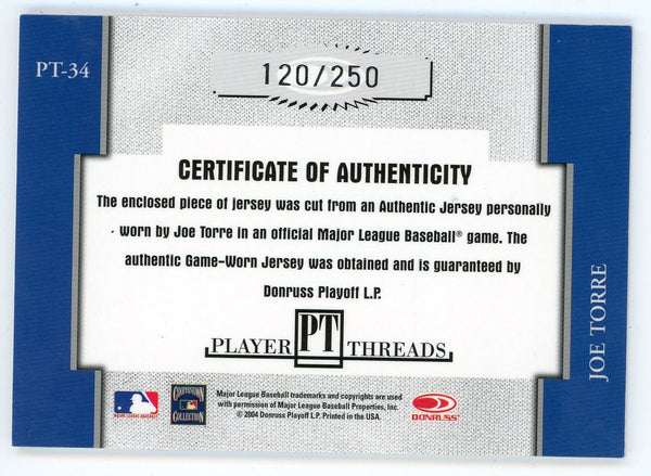 Joe Torre 2004 Donruss Throwback Threads Patch Relic #PT-34