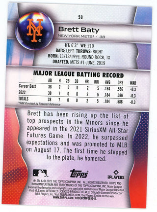 Brett Baty 2023 Topps Bowman Platinum Rookie Card #58