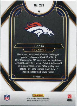 Bo Nix 2024 Panini Select Club Level RC #221