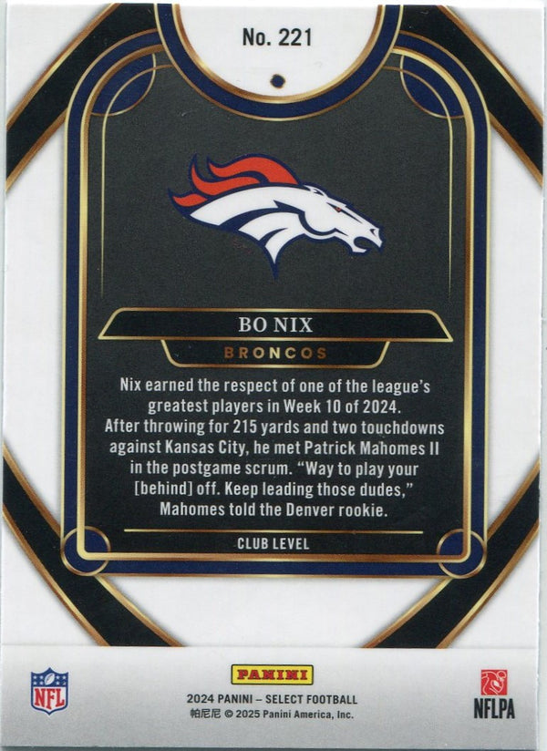 Bo Nix 2024 Panini Select Club Level RC #221