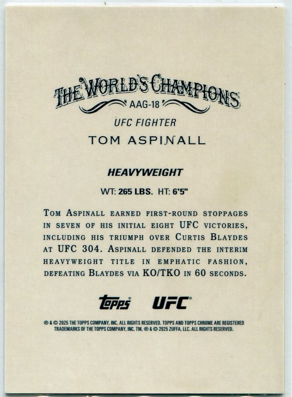 Tom Aspinall 2025 Topps Chrome Allen & Ginter Gold Refractor Card #AAG-18 1/50