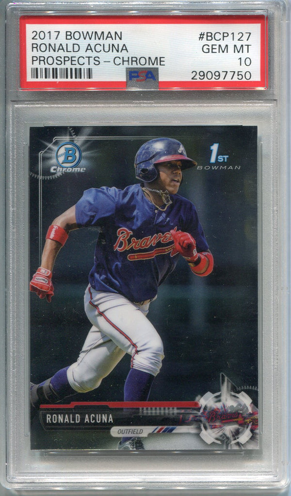 Ronald Acuna 2017 1st Bowman Chrome Prospects Rookie Card (PSA 10)