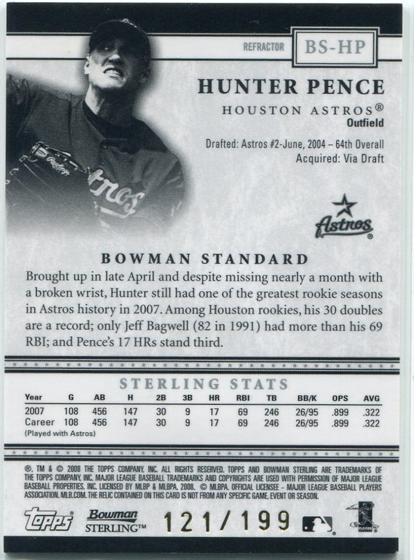 Hunter Pence 2008 Bowman Sterling Jersey Refractor Card #BS-HP 121/199