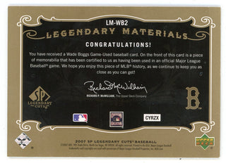 Wade Boggs 2007 Upper Deck Legendary Material Cuts Patch Relic #LM-WB2