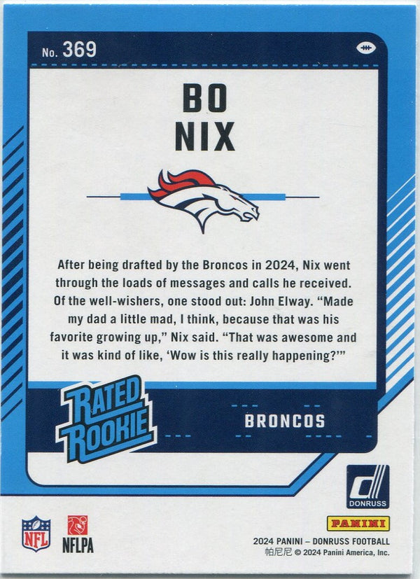 Bo Nix 2024 Panini Donruss Rated Rookie RC #369
