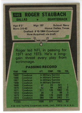 Roger Staubach 1975 Topps Card #145