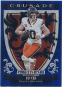 Bo Nix 2025 Panini Rookies & Stars Crusade Blue Prizm Card #28 9/50