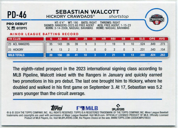 Sebastian Walcott 2024 Topps Pro Debut RC #PD-46