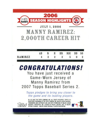 Manny Ramirez 2007 Topps Heritage Game-Worn Jersey Card