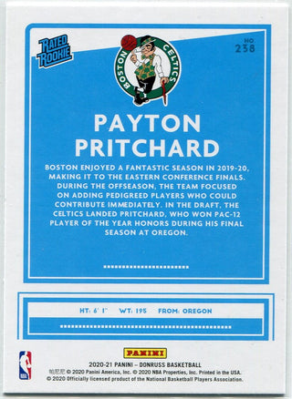Payton Pritchard 2020 - 2021 Panini Donruss Rated Rookie Orange Laser RC #238