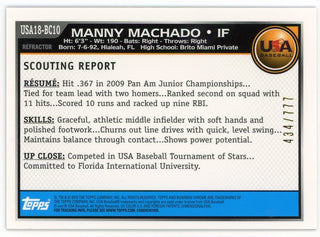 Manny Machado 2010 Topps 1st Bowman Chrome Silver #USA18-BC10 Card