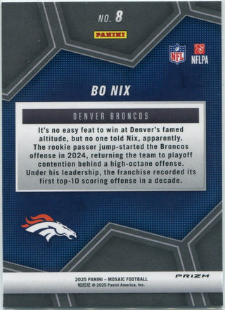 Bo Nix 2025 Panini Mosaic Overdrive Silver Prizm Card #8
