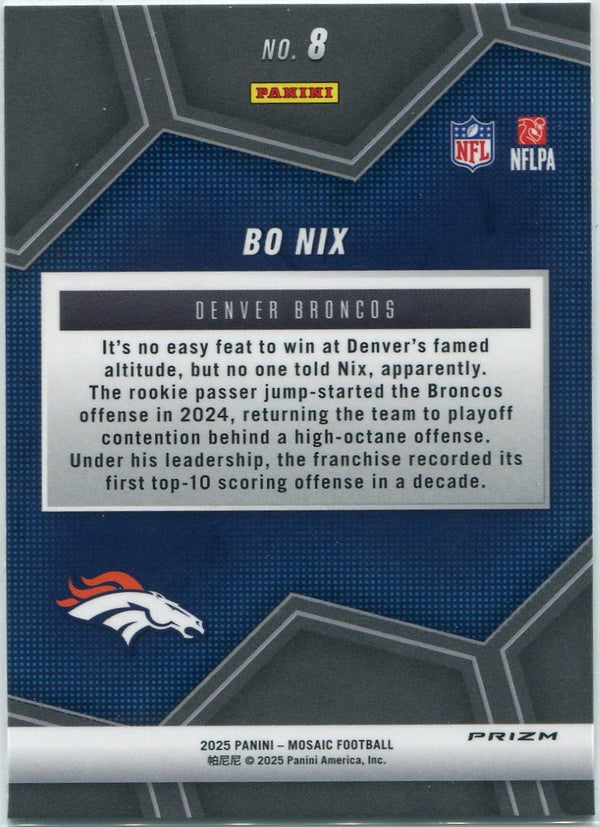 Bo Nix 2025 Panini Mosaic Overdrive Silver Prizm Card #8