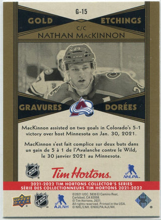 Nathan MacKinnon 2021 - 2022 Upper Deck Tim Hortons Gold Etchings Card #G-15