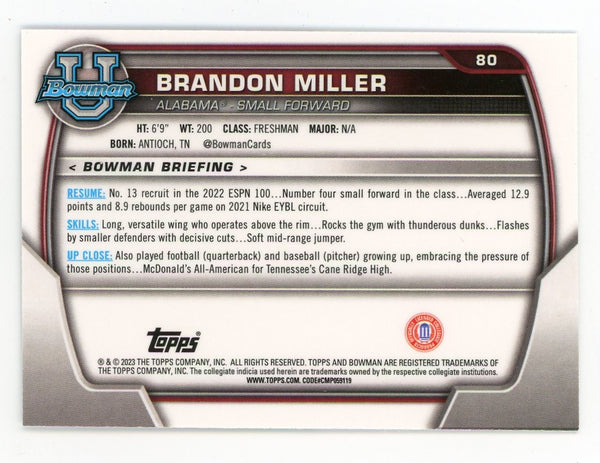 Brandon Miller 2023-24 Panini Hoops Rookie Card #18