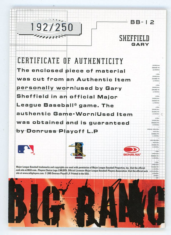 Gary Sheffield 2005 Donruss Leather And Lumber Big Bang Patch Relic #BB-12