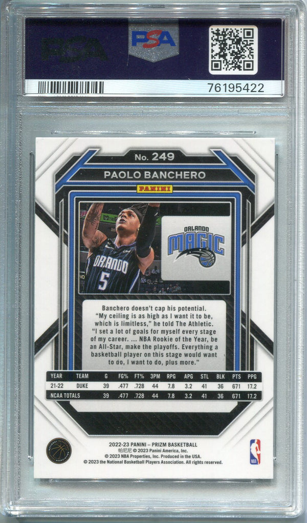 Paolo Banchero 2022 Panini Prizm Rookie Card #249 PSA 10